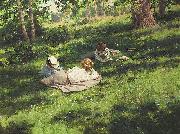 johan krouthen Three reading women in a summer landscape Sweden oil painting artist